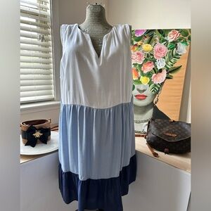 PERCEPTIONS COLOR BLOCKED RUFFLE TIERED DRESS. Sundress,vacay,lined, Sz. 3X